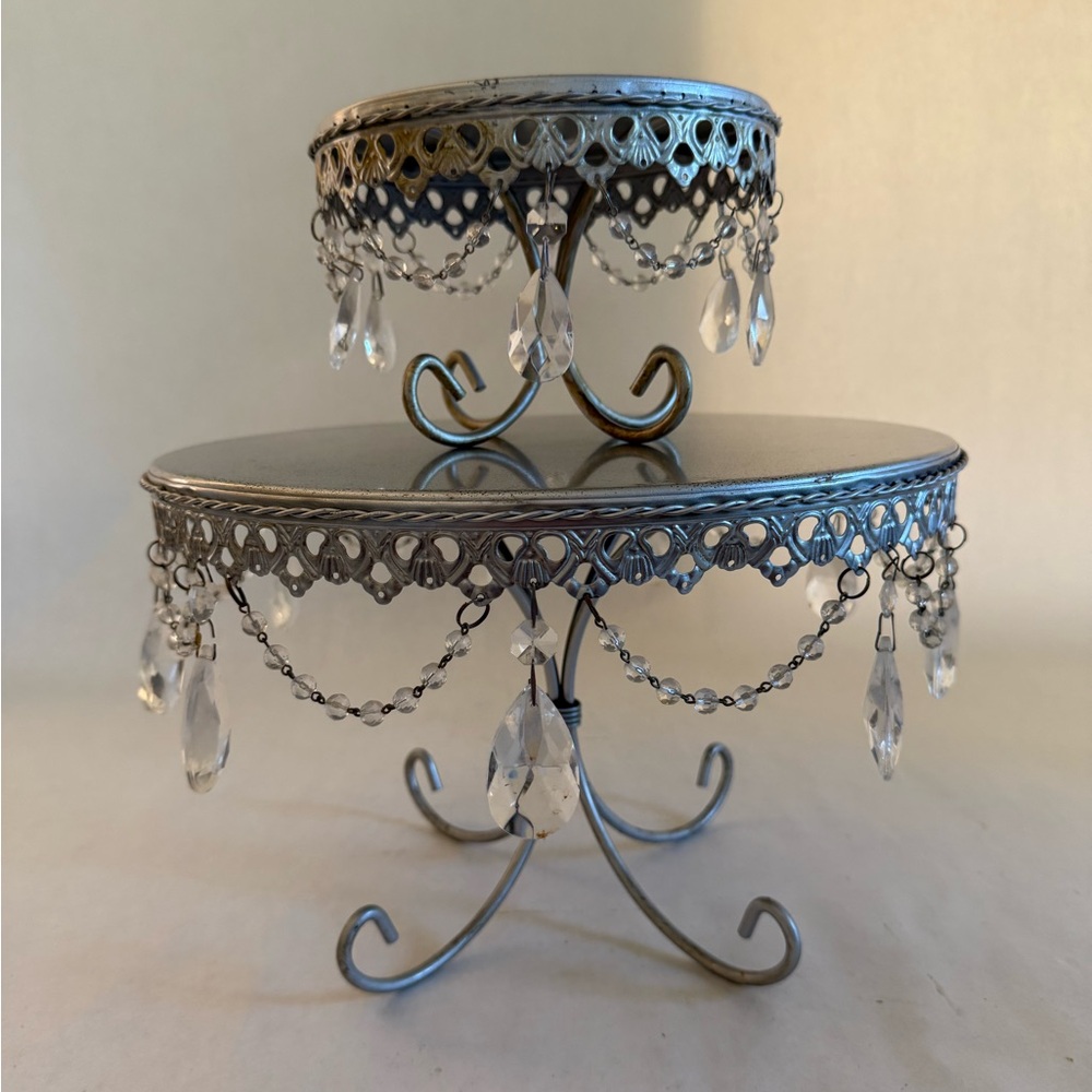 Elegant Silver Cake Stand Set with Crystal Accents